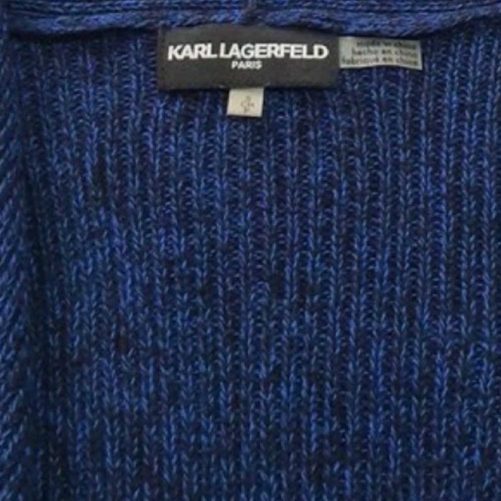 Karl Lagerfeld Paris Size Small Navy Open Front Waterfall Cardigan - Picture 10 of 10